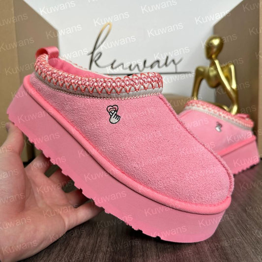 Tazz Platform Slipper Boot, Sheepskin & Suede: Clearly identifies the product model, key feature (platform), type, and primary materials.